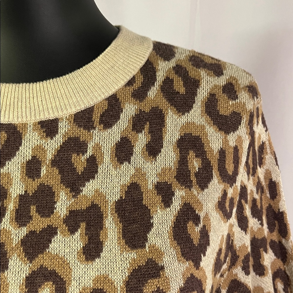 NWT A New Day Camel & Brown Leopard Print Crew Neck Sweater - Picture 8 of 16